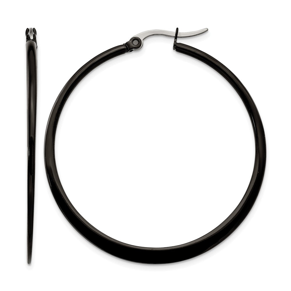 Chisel Stainless Steel Polished Black IP-plated 43mm Diameter 2mm Hoop Earrings, 42 x 43 mm