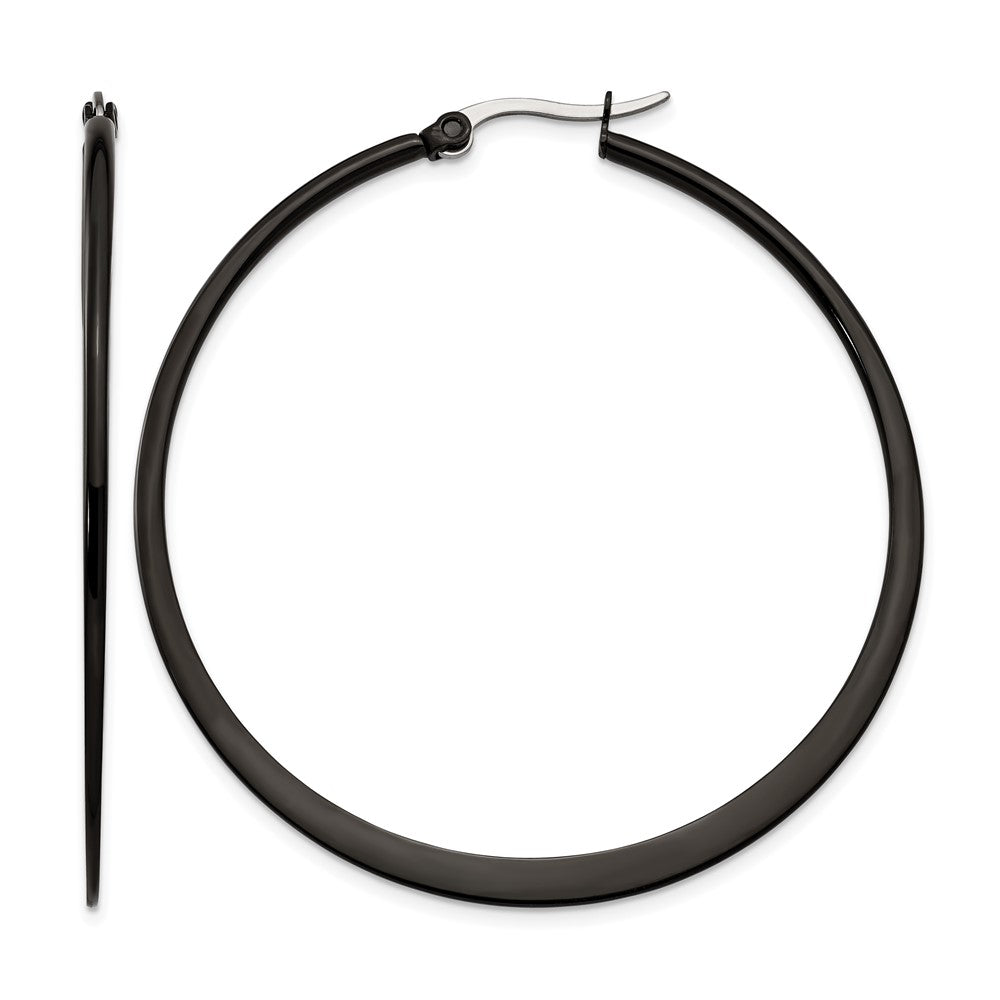 Chisel Stainless Steel Polished Black IP-plated 55mm Diameter 2mm Hoop Earrings, 48 x 55 mm