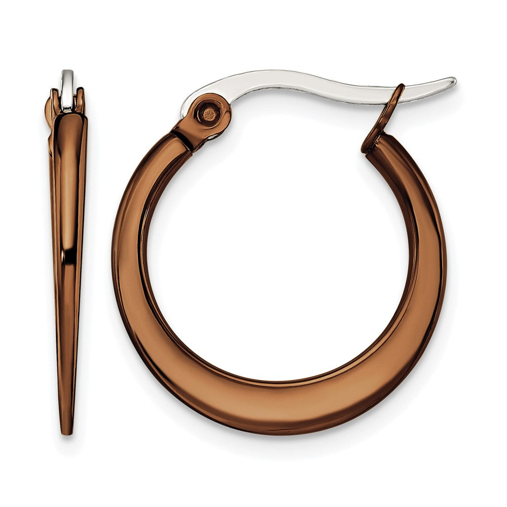 Chisel Stainless Steel Polished Brown IP-plated 19mm Diameter Tapered Hoop Earrings, 20 x 19 mm