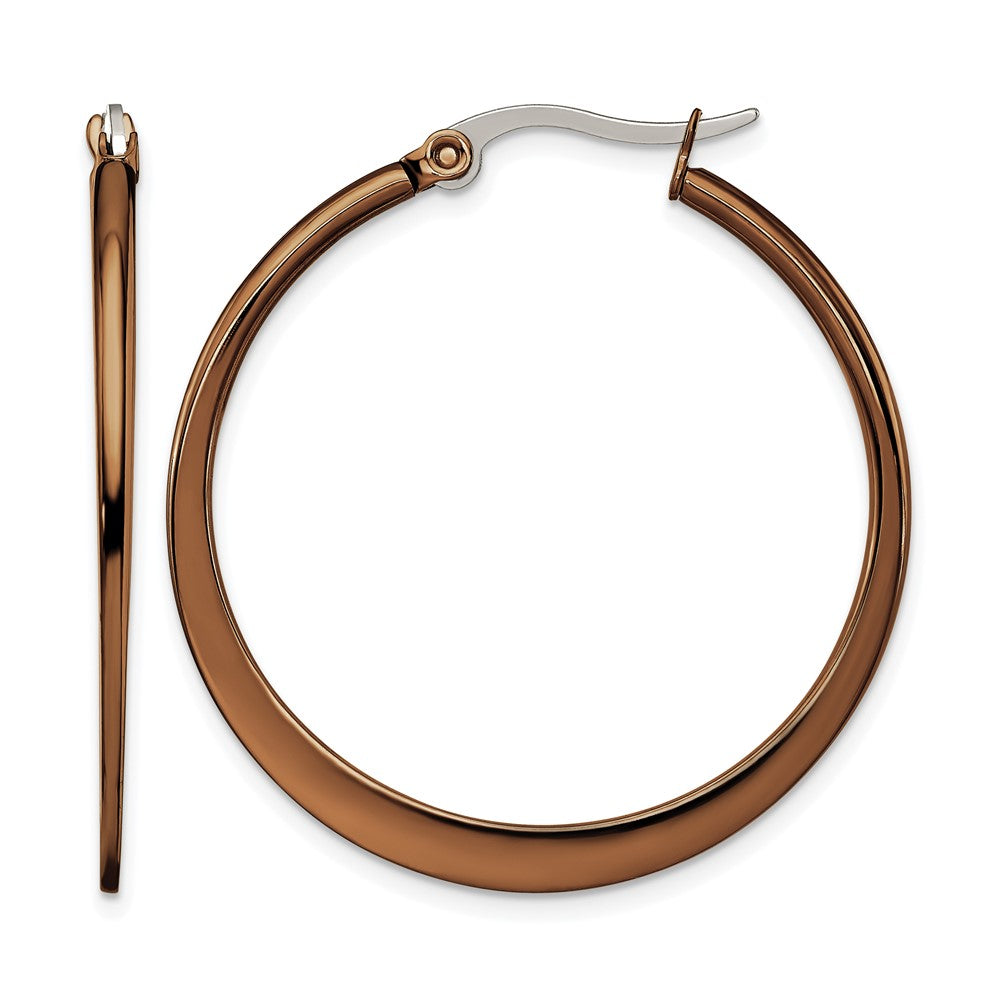 Chisel Stainless Steel Polished Brown IP-plated 34mm Diameter Tapered Hoop Earrings, 35 x 34 mm