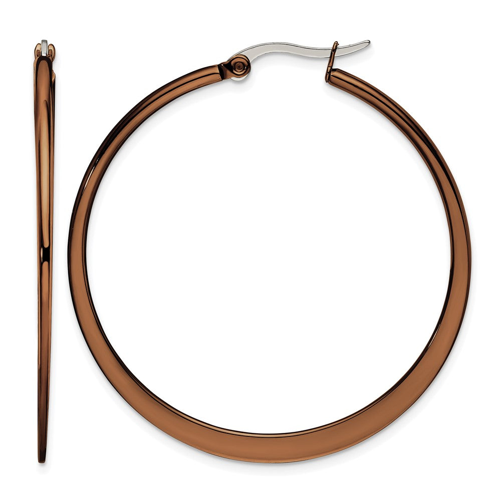 Chisel Stainless Steel Polished Brown IP-plated 43mm Diameter Tapered Hoop Earrings, 43 x 43 mm