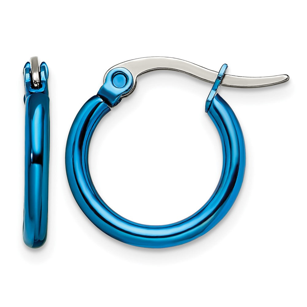 Chisel Stainless Steel Polished Blue IP-plated 15.5mm Diameter 2mm Hoop Earrings, 12 x 15.5 mm