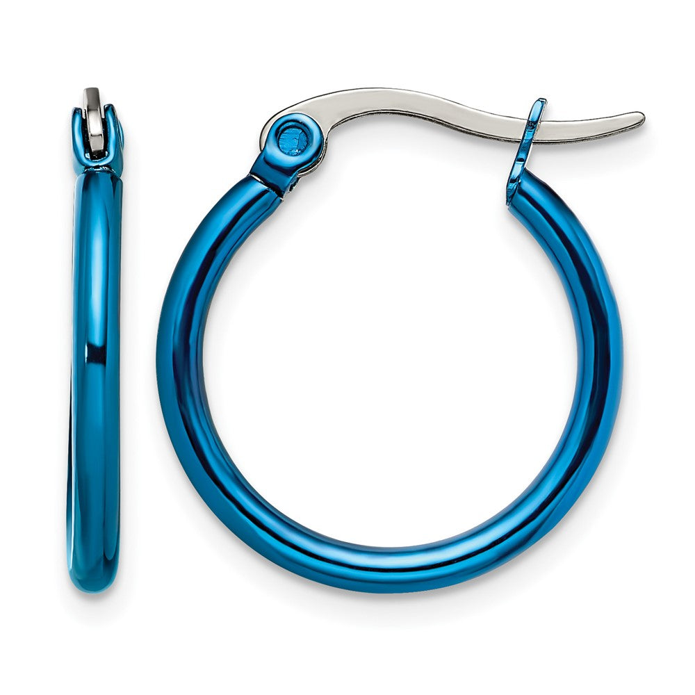 Chisel Stainless Steel Polished Blue IP-plated 19mm Diameter 2mm Hoop Earrings, 14 x 19 mm