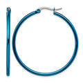 Chisel Stainless Steel Polished Blue IP-plated 42mm Diameter 2mm Hoop Earrings, 34 x 42 mm