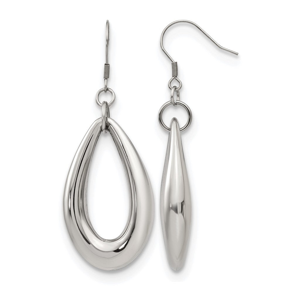 Chisel Stainless Steel Polished Teardrop Dangle Shepherd Hook Earrings, 59 x 22 mm