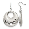 Stainless Steel Polished Circle Cut Out Dangle Shepherd Hook Earrings, 60 x 40 mm
