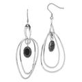 Stainless Steel Multiple Ovals with Black Glass Dangle Earrings, 75.4 x 30.7 mm