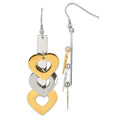 Stainless Steel Yellow IP-plated & Polished Hearts Dangle Earrings, 76.5 x 22 mm