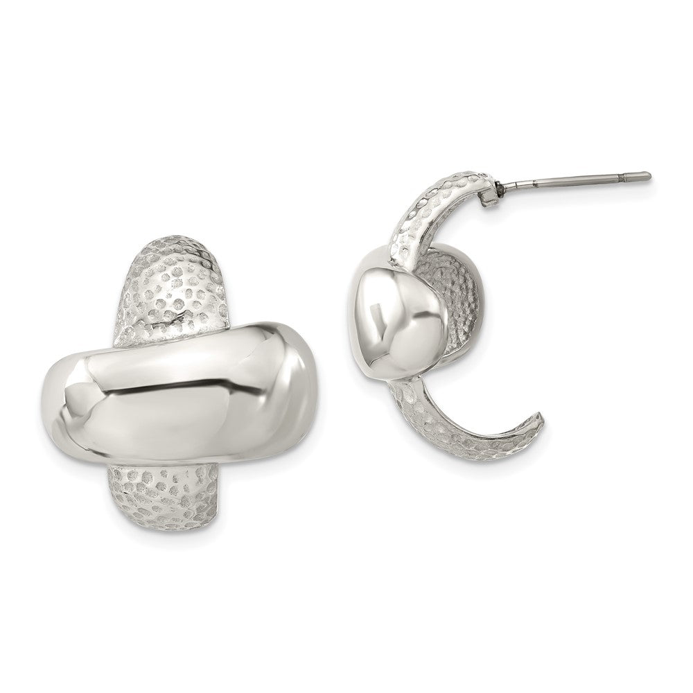 Stainless Steel Textured & Polished X Post Earrings, 22.1 x 20 mm