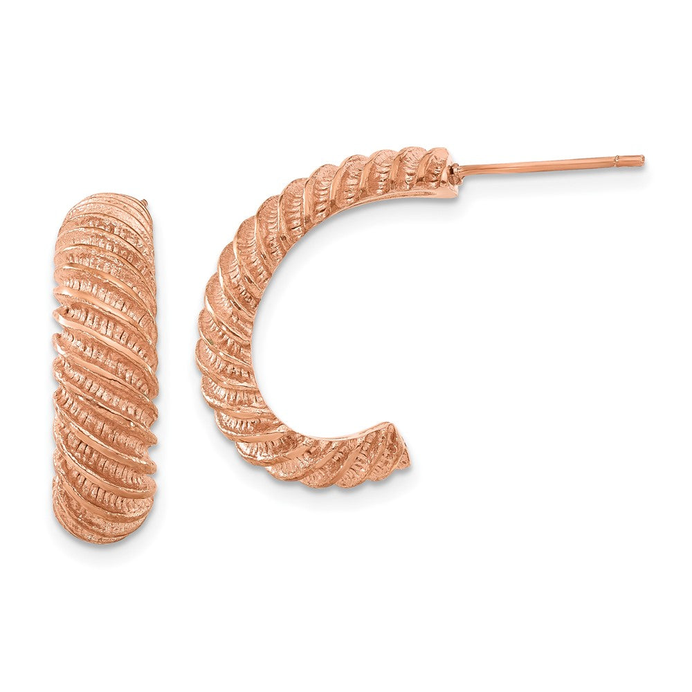 Stainless Steel Pink IP-plated Textured J Hoop Earrings, 22.75 x 19.5 mm