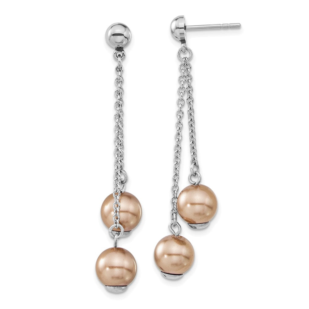 Stainless Steel Champagne Simulated Pearl Post Dangle Earrings, 55.2 x 8 mm