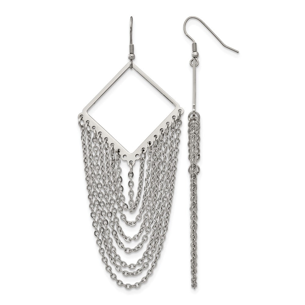 Chisel Stainless Steel Polished Multi Chain Dangle Shepherd Hook Earrings, 85 x 38 mm