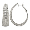 Chisel Stainless Steel Polished and Textured Oval Omega Back Hoop Earrings, 42 mm