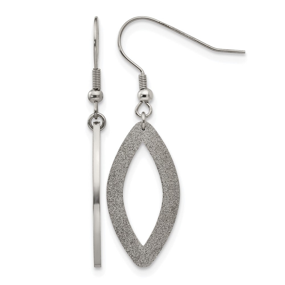 Chisel Stainless Steel Polished Laser Cut Oval Dangle Shepherd Hook Earrings, 49 x 15 mm
