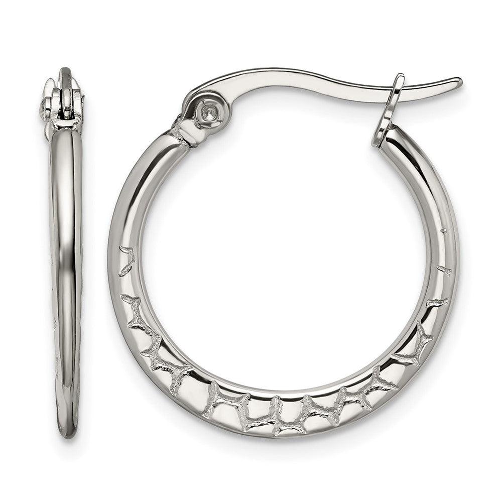 Chisel Stainless Steel Polished and Textured 20mm Diameter Hoop Earrings, 21.77 x 19.65 mm
