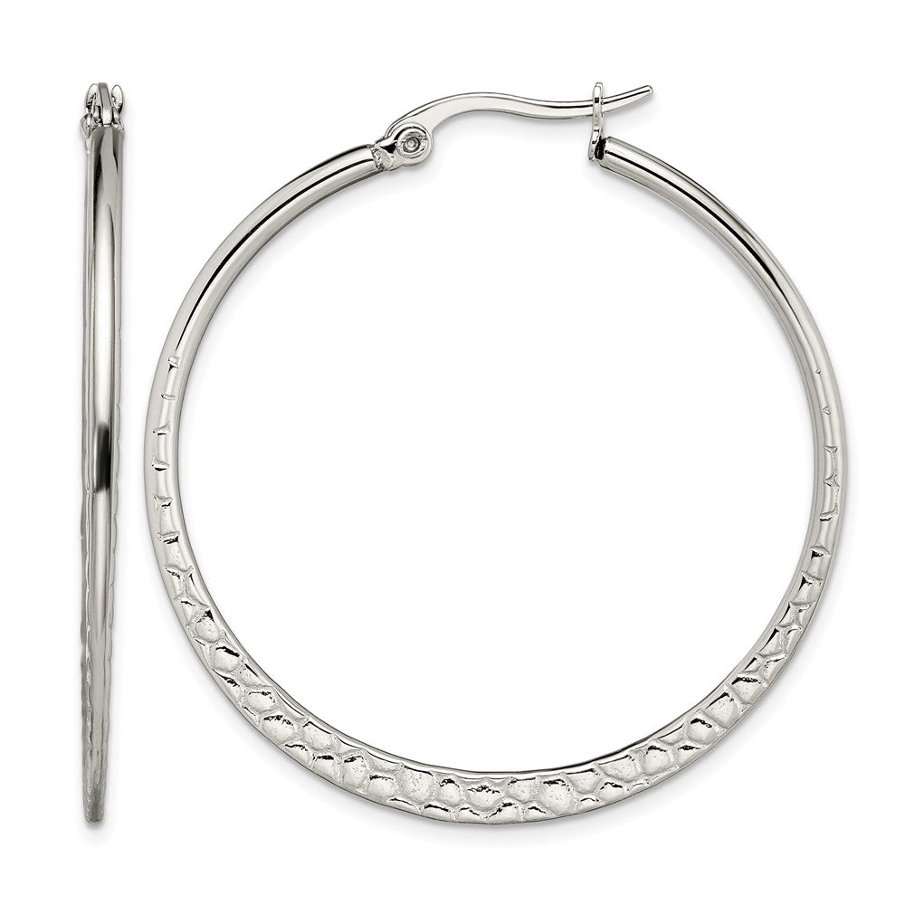 Chisel Stainless Steel Polished and Textured 40mm Diameter Hoop Earrings, 40 x 40 mm