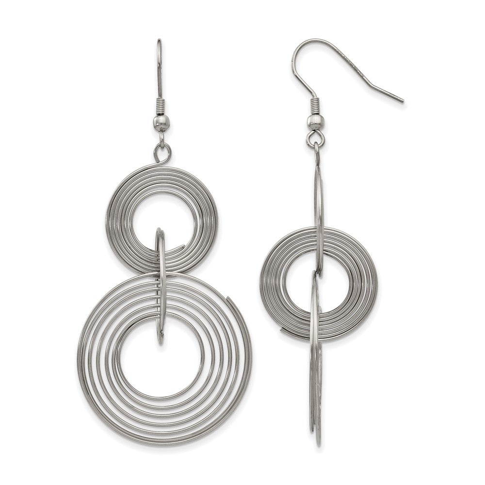 Chisel Stainless Steel Polished Multiple Circle Dangle Shepherd Hook Earrings, 65 x 30 mm