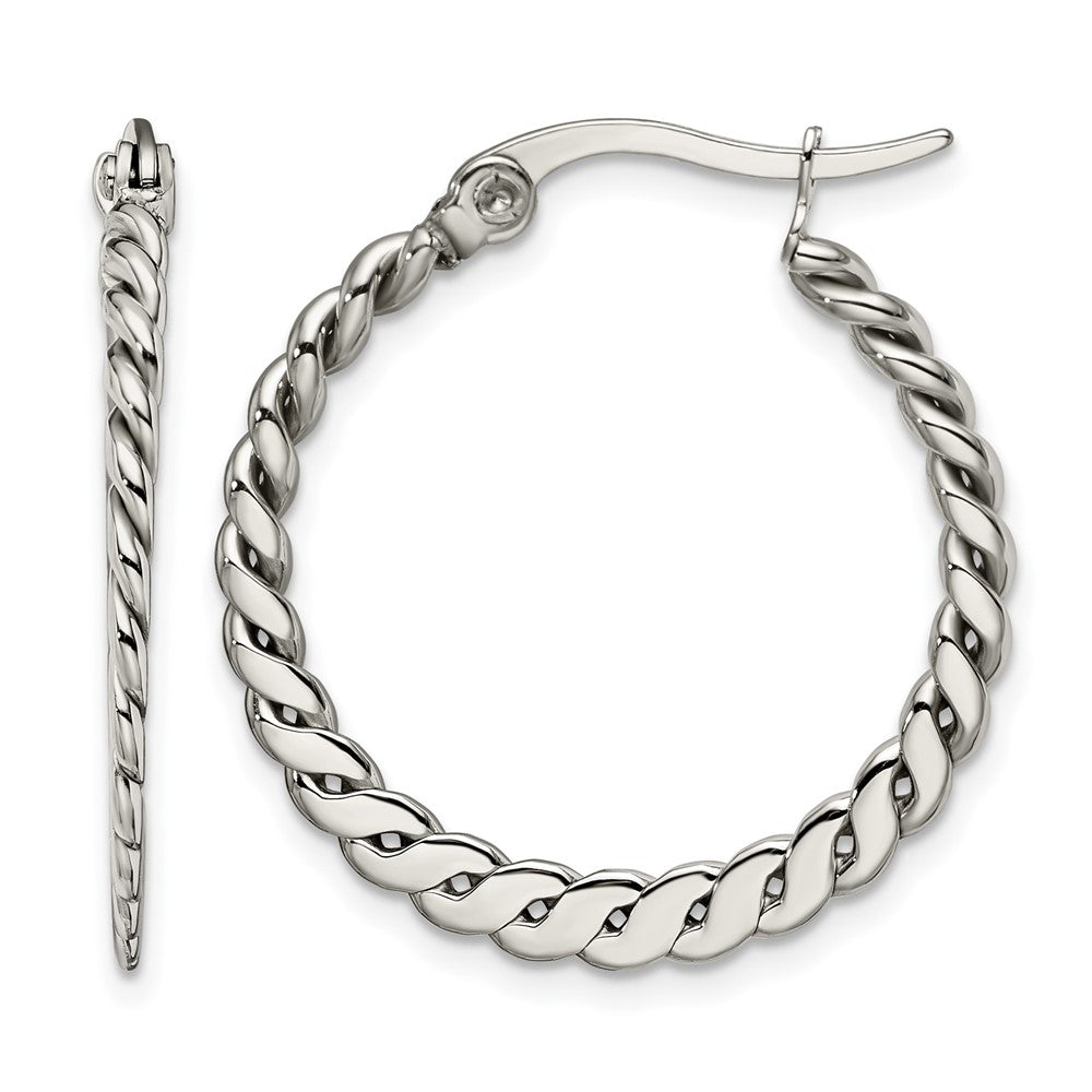 Chisel Stainless Steel Polished and Textured Braided Hoop Earrings, 29 x 27 mm