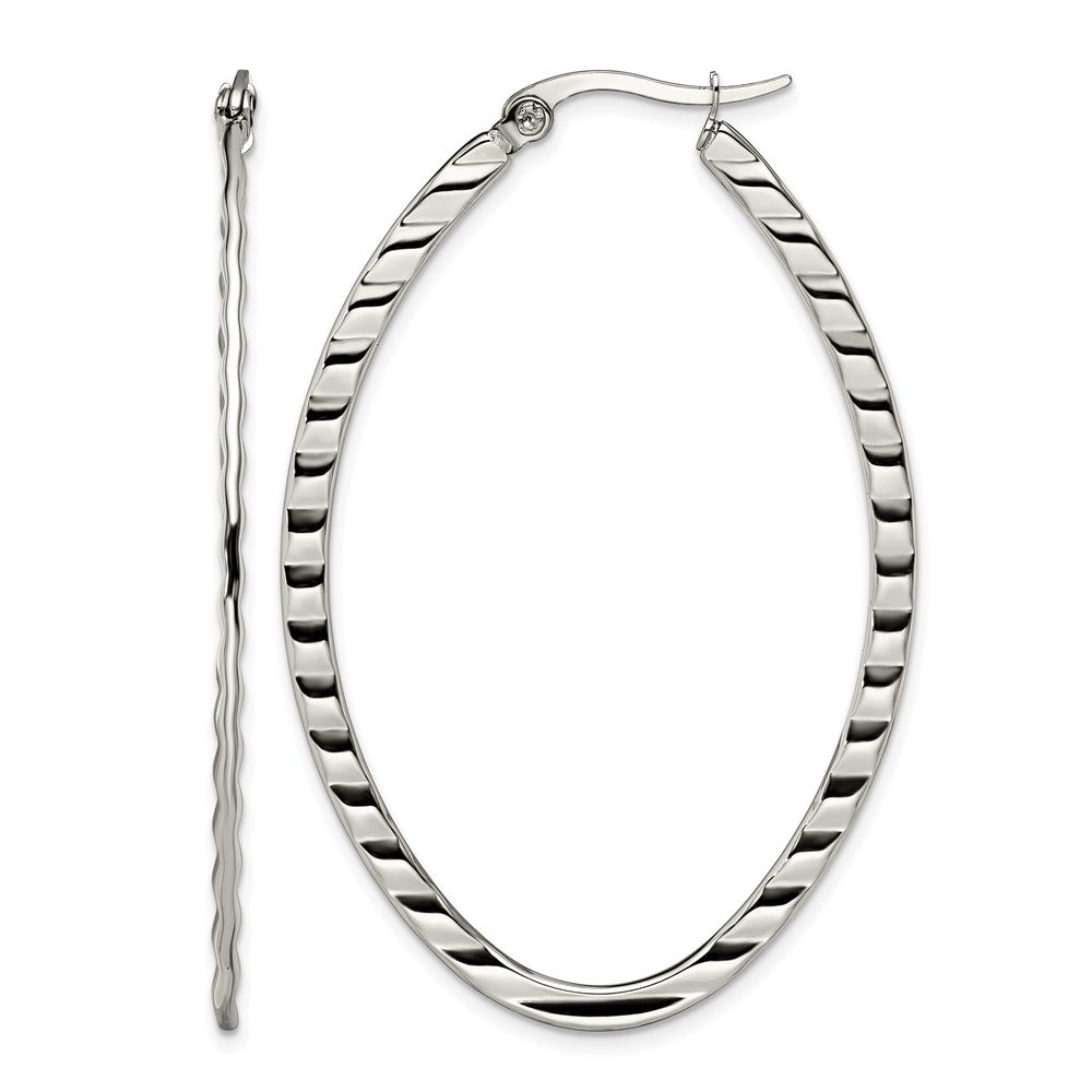 Chisel Stainless Steel Polished and Textured Oval Hoop Earrings, 52 x 37.5 mm