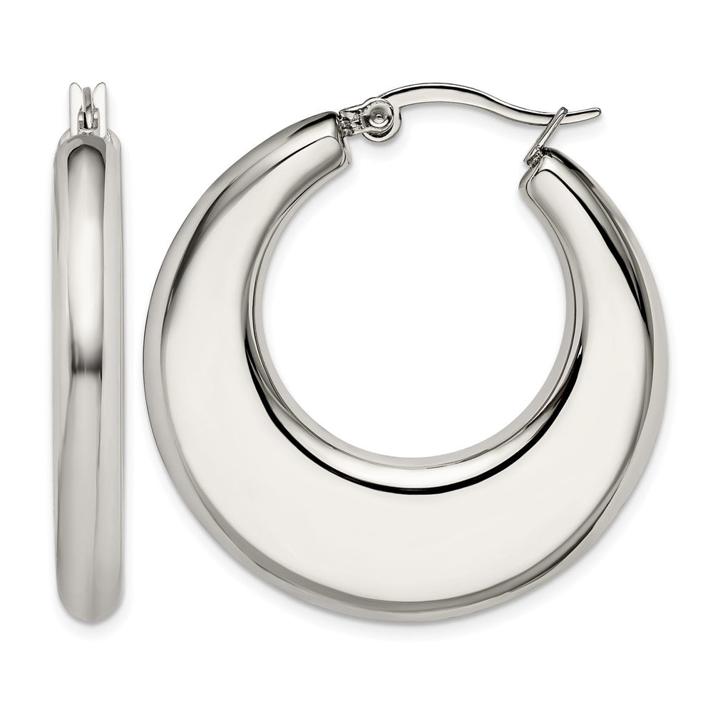 Chisel Stainless Steel Polished 35mm Diameter Hollow Hoop Earrings, 35 x 35 mm