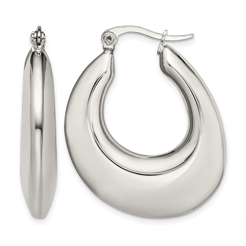 Chisel Stainless Steel Polished Teardrop Hollow Hoop Earrings, 34 x 29 mm