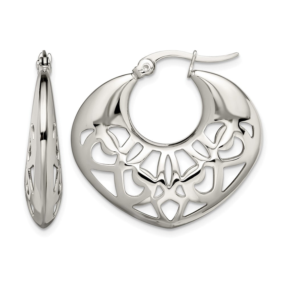 Chisel Stainless Steel Polished Fancy Cut out 30mm Diameter Hoop Earrings, 25 x 30 mm