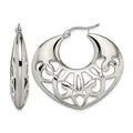Chisel Stainless Steel Polished Fancy Cut out 40mm Diameter Hoop Earrings, 35 x 40 mm