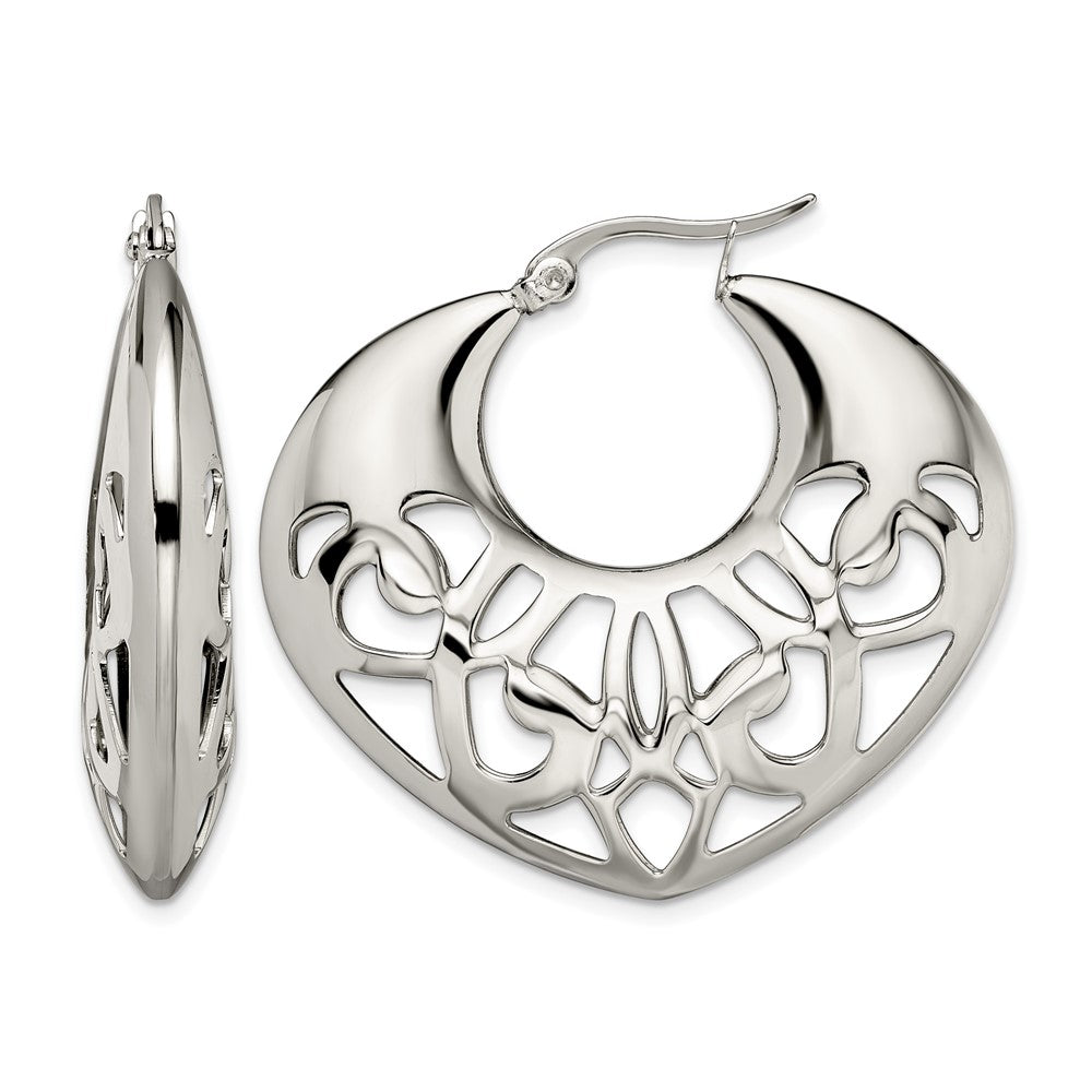 Chisel Stainless Steel Polished Fancy Cut out 40mm Diameter Hoop Earrings, 35 x 40 mm