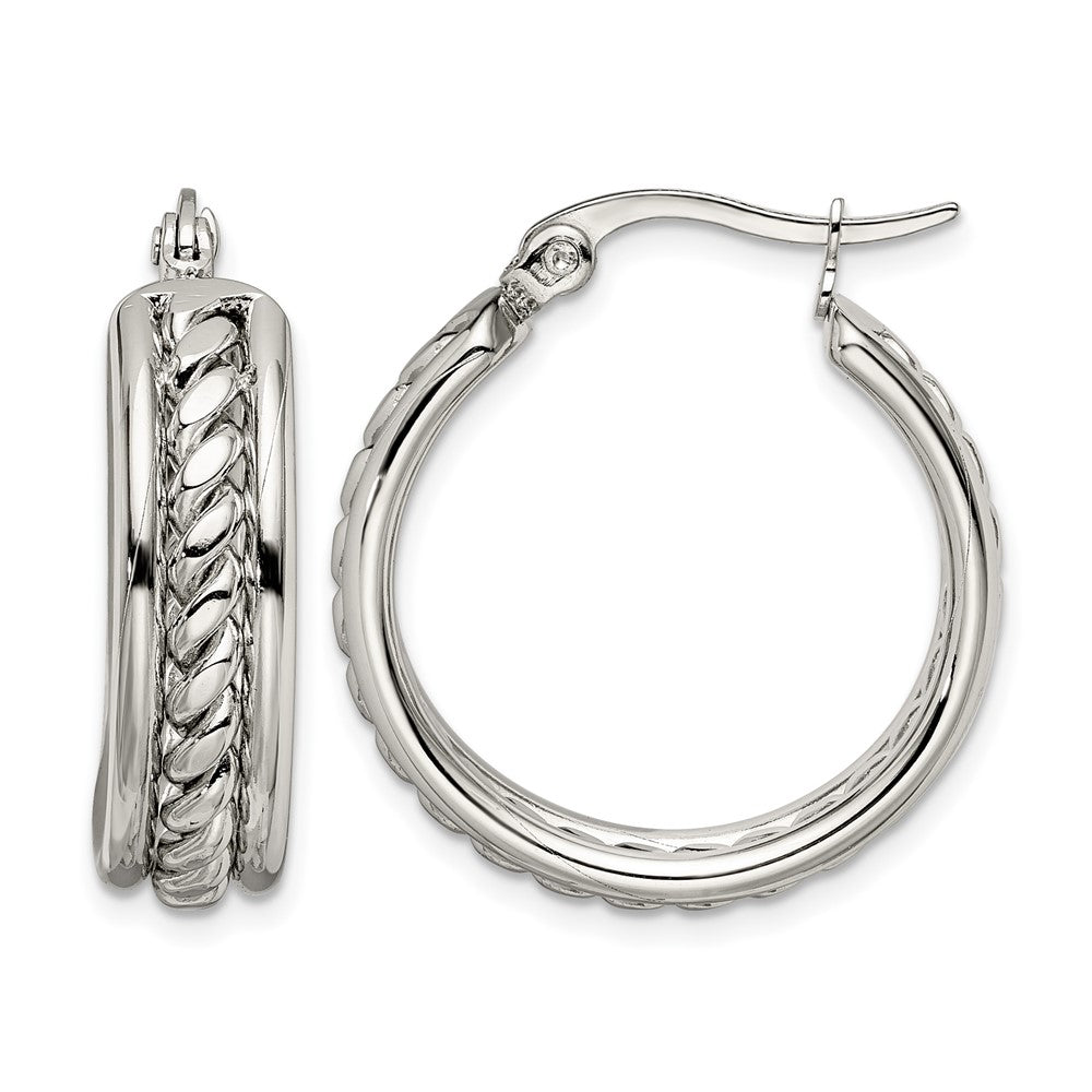 Chisel Stainless Steel Polished Twisted Middle 25mm Diameter Hoop Earrings, 25.65 x 25.25 mm