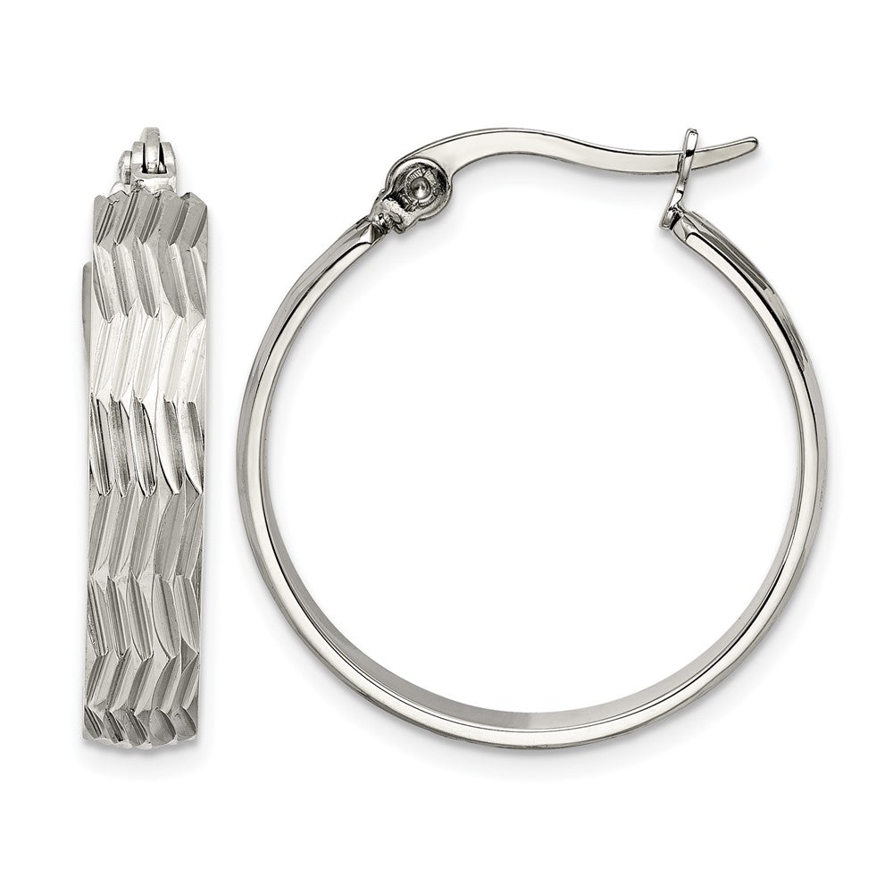 Chisel Stainless Steel Polished and Textured Hoop Earrings, 25 x 26.5 mm