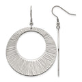 Chisel Stainless Steel Polished and Textured Circle Dangle Shepherd Hook Earrings, 60 x 43 mm
