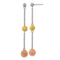 Stainless Steel Tri-Color IP-plated Laser Cut Post Dangle Earrings, 62.4 x 8 mm
