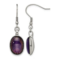 Stainless Steel Synthetic Amethyst Earrings, 38 x 11 mm