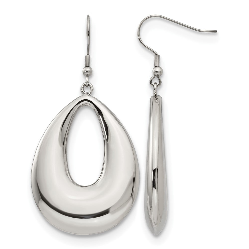 Chisel Stainless Steel Polished Hollow Teardrop Dangle Shepherd Hook Earrings, 60 x 32 mm