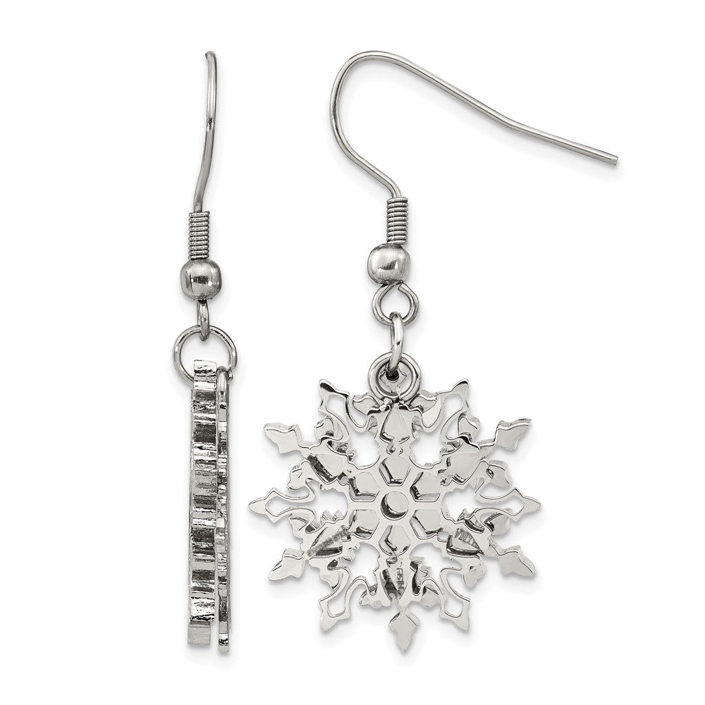 Chisel Stainless Steel Polished Snowflake Dangle Shepherd Hook Earrings, 40 x 20 mm