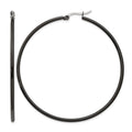 Chisel Stainless Steel Polished Black IP-plated 60mm Diameter 2mm Hoop Earrings, 60 x 60 mm