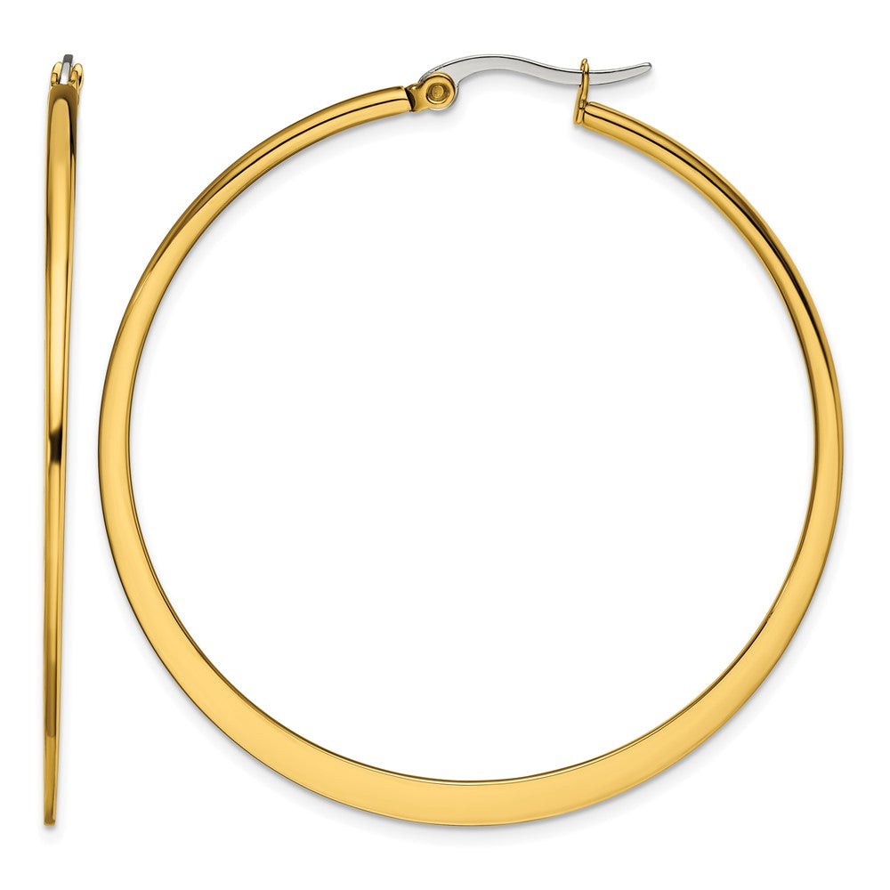 Chisel Stainless Steel Polished Yellow IP-plated Tapered 50mm Diameter Hoop Earrings, 50 x 50 mm