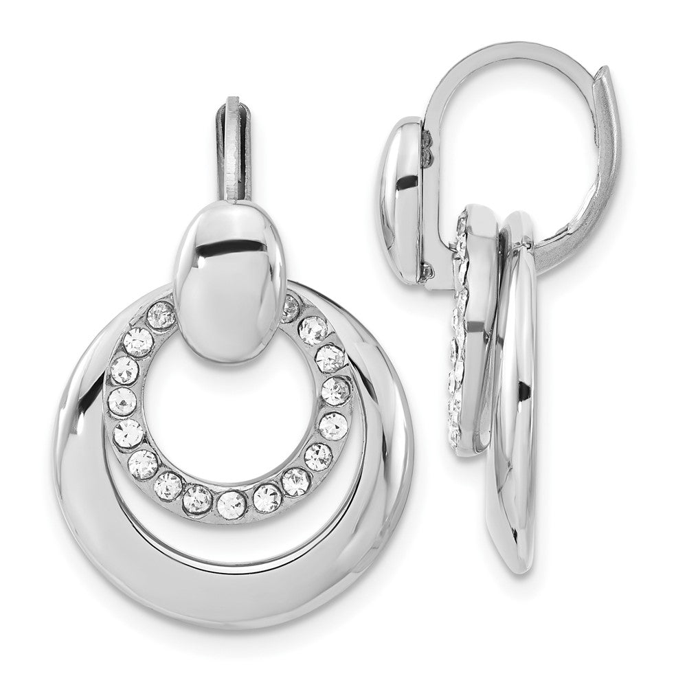Stainless Steel Polished CZ Circles Leverback Earrings, 27.25 x 18.4 mm