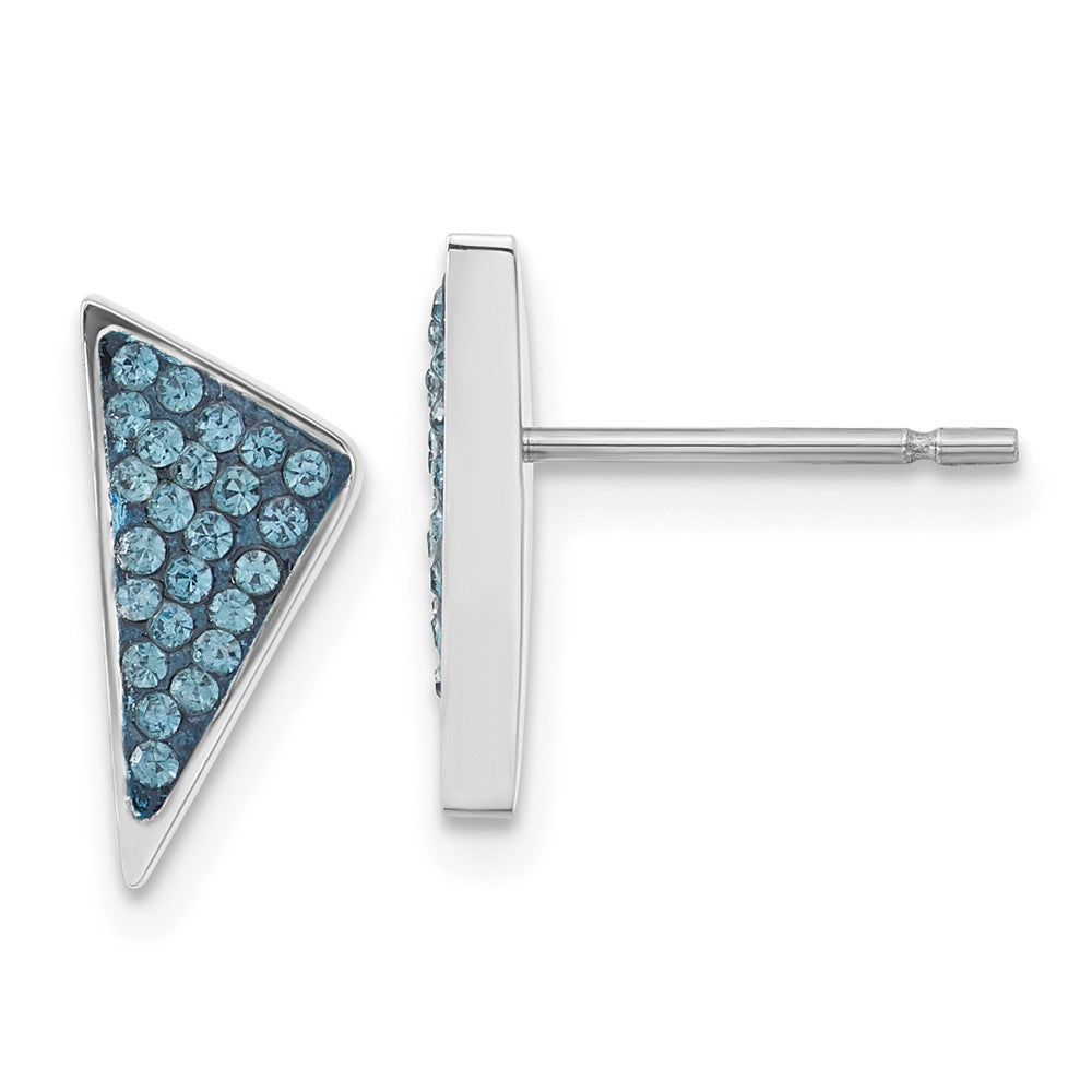 Stainless Steel Blue Crystal Triangles Post Earrings, 13 x 5.9 mm