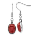 Stainless Steel Red Agate Oval Dangle Earrings, 42.75 x 11.6 mm