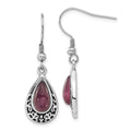 Stainless Steel Antiqued & Purple Cats Eye Teardrop Dangle Earrings, 39 x 11.75 mm