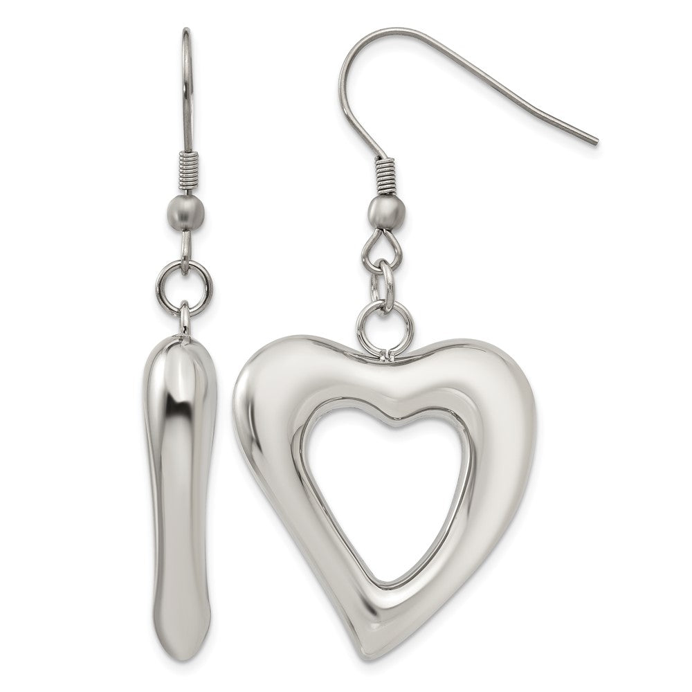 Chisel Stainless Steel Polished Heart Shepherd Hook Dangle Earrings, 52 x 26 mm