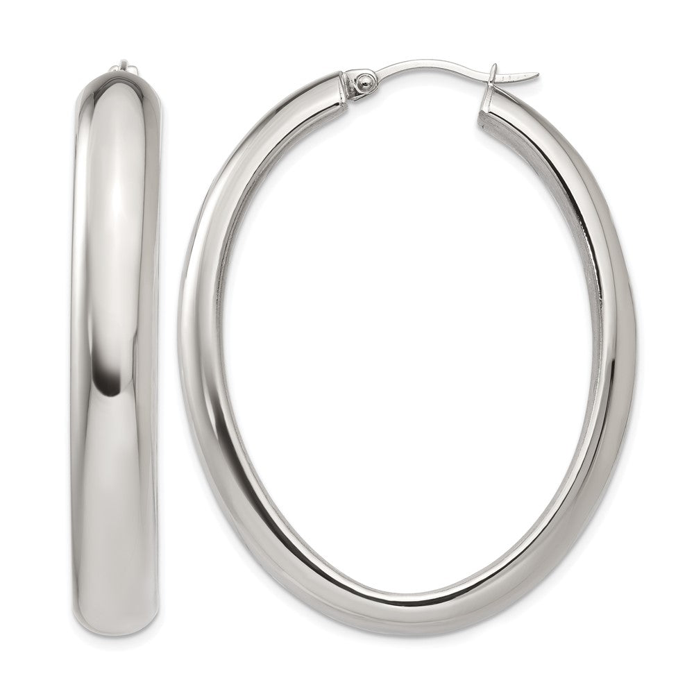 Chisel Stainless Steel Polished Hollow Oval Hoop Earrings, 48 x 40 mm