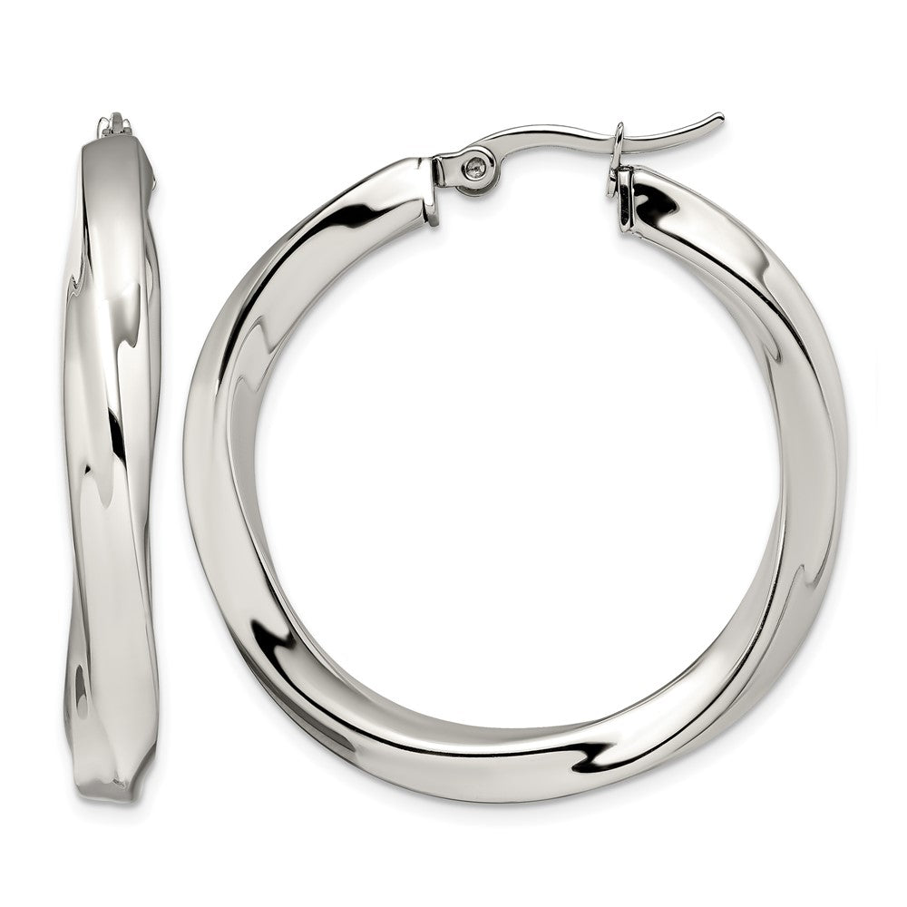 Chisel Stainless Steel Polished Hollow Twisted Hoop Earrings, 37 x 37 mm