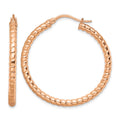 Chisel Stainless Steel Polished and Textured Rose IP-plated Hollow Hoop Earrings, 35 x 35 mm