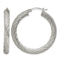 Chisel Stainless Steel Polished and Textured Hollow Hoop Earrings, 40 x 40 mm