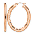Chisel Stainless Steel Polished and Textured Rose IP-plated Hollow Oval Hoop Earrings, 49 x 40 mm
