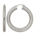 Stainless Steel Polished and Textured Hollow Hoop Earrings, 47 x 47 mm