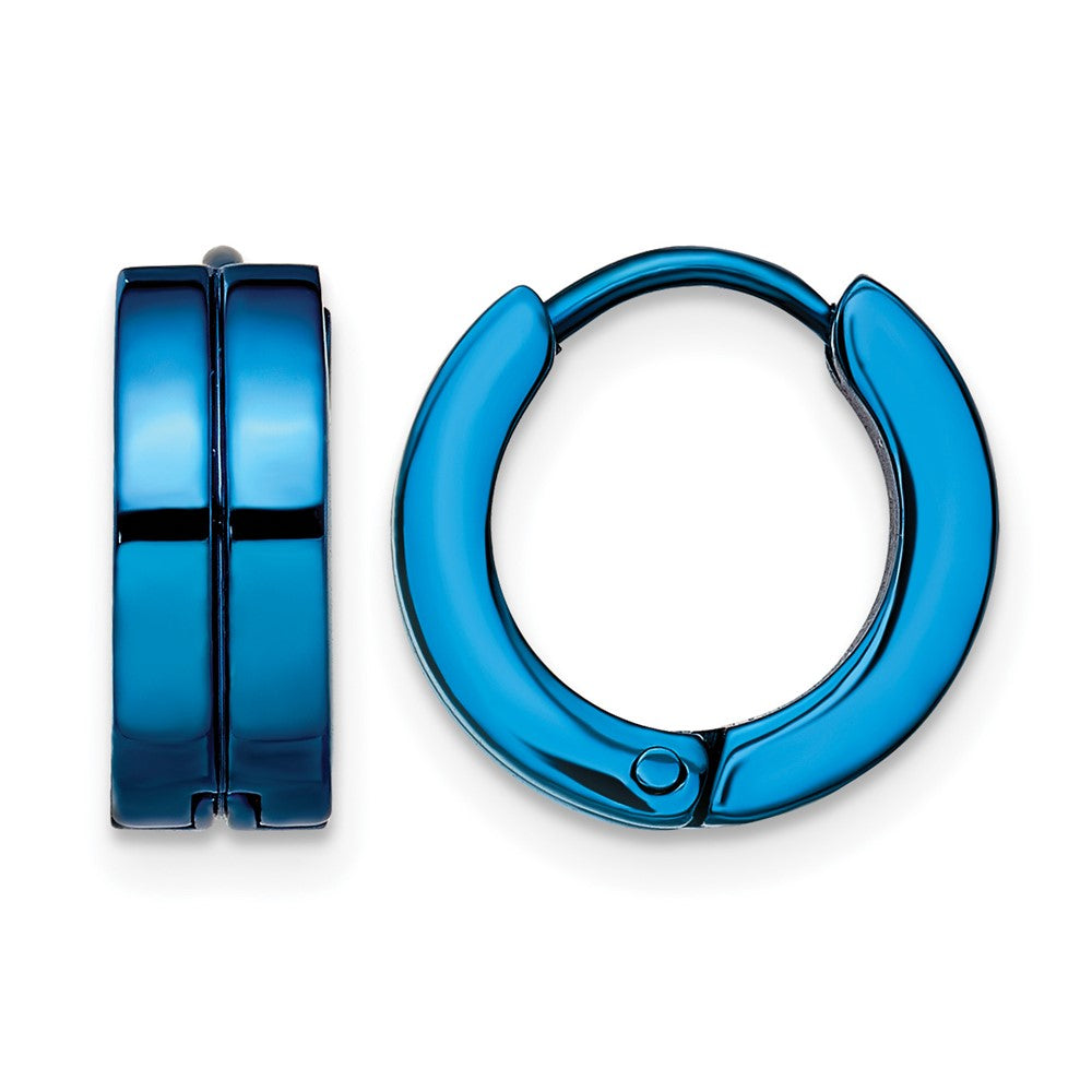 Chisel Stainless Steel Polished Blue IP-plated 5mm Hinged Hoop Earrings, 13 x 13 mm