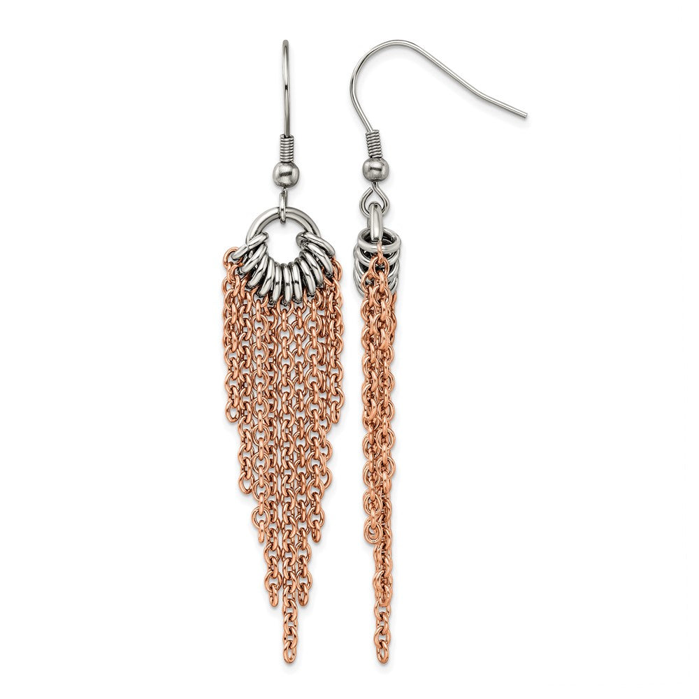Chisel Stainless Steel Polished Rose IP-plated Multi Chain Dangle Earrings, 3 x 15 mm
